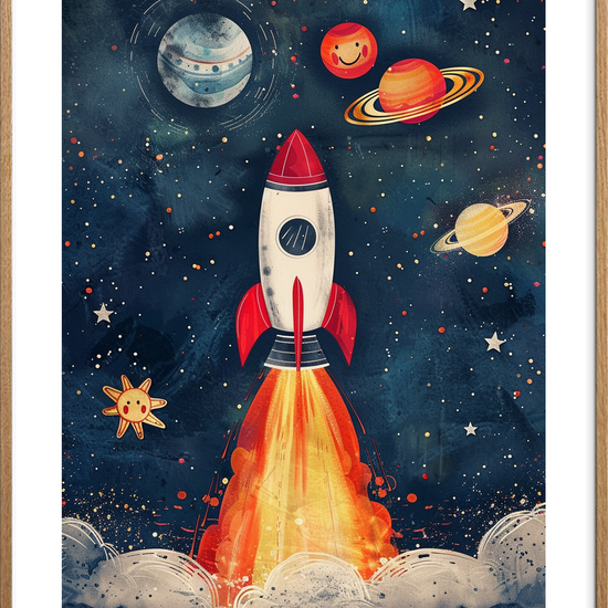 Ekko af kosmisk sus - Oak Frame, With White Border