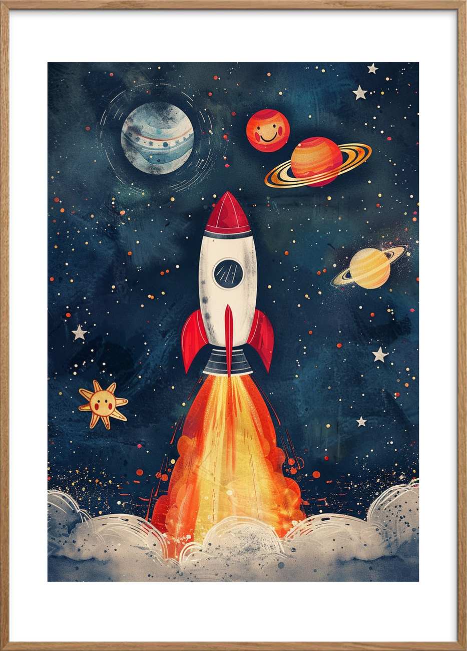 Ekko af kosmisk sus - Oak Frame, With White Border