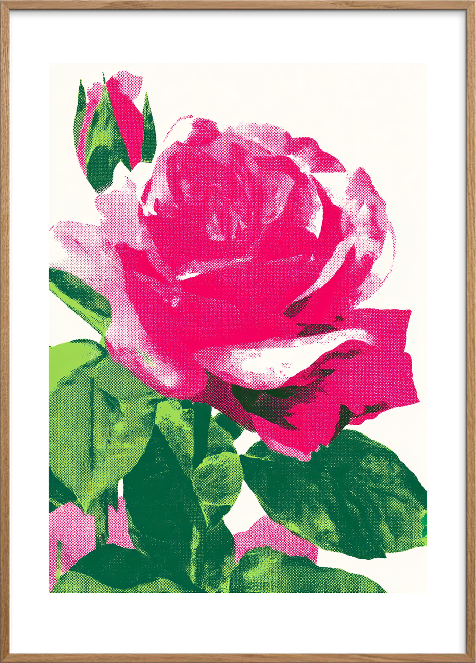 Blød neon, stille sus - Oak Frame, With White Border