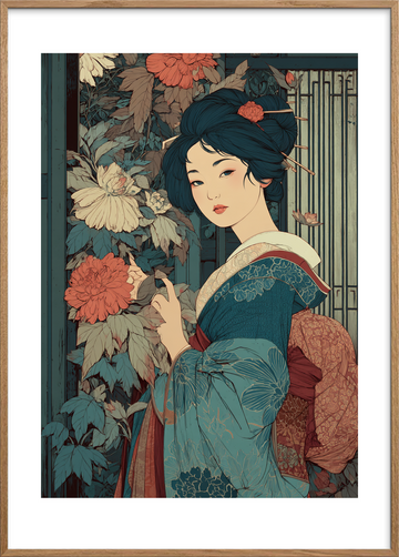 Sommerens hvisken bag skodderne - Oak Frame, With White Border