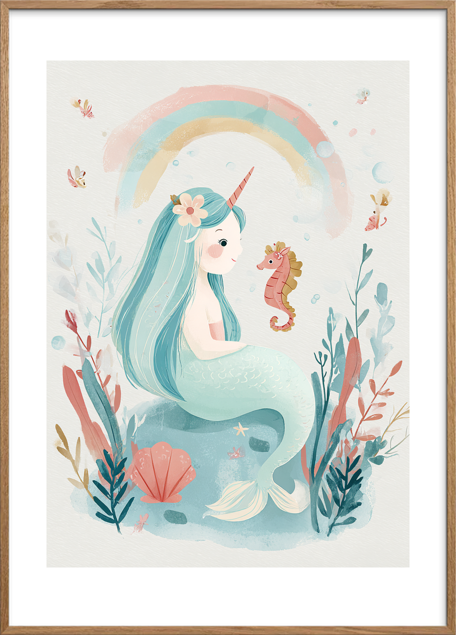 Regnbuens stille sang - Oak Frame, With White Border