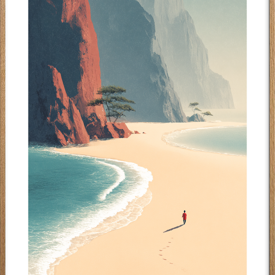 Bølgernes hvisken i sandet - Oak Frame, With White Border