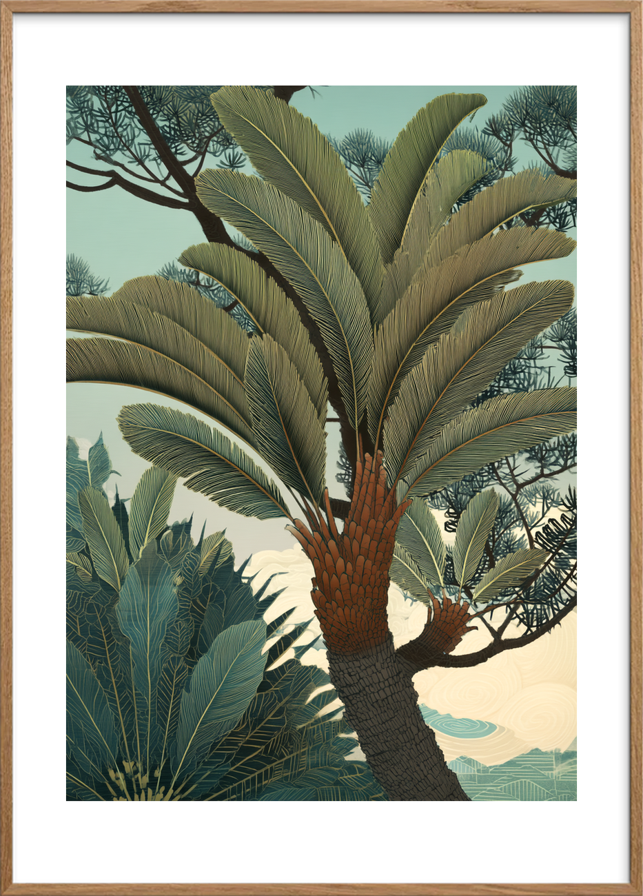 Palmebladets sagte sus - Oak Frame, With White Border