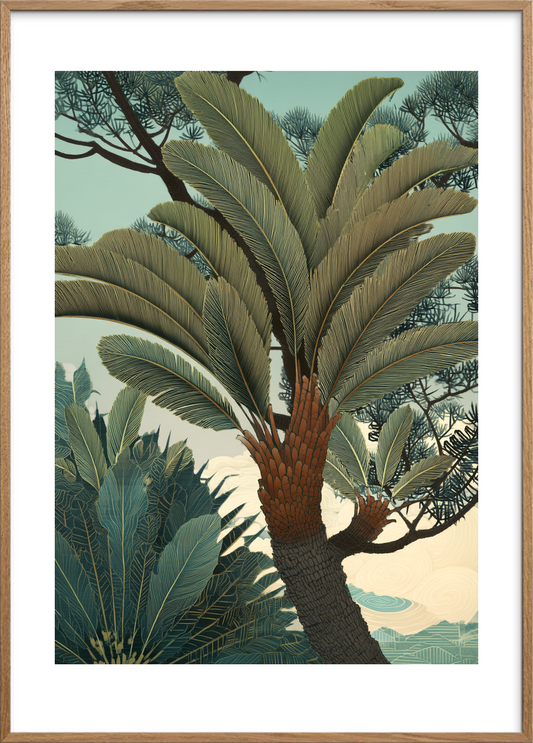 Palmebladets sagte sus - Oak Frame, With White Border