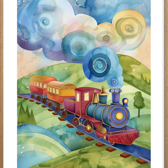 Togets blå hvisken - Oak Frame, With White Border