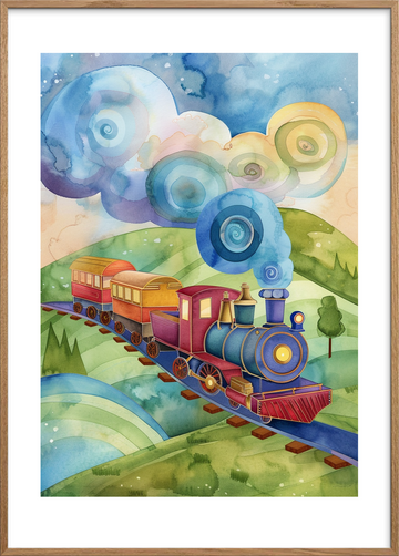 Togets blå hvisken - Oak Frame, With White Border