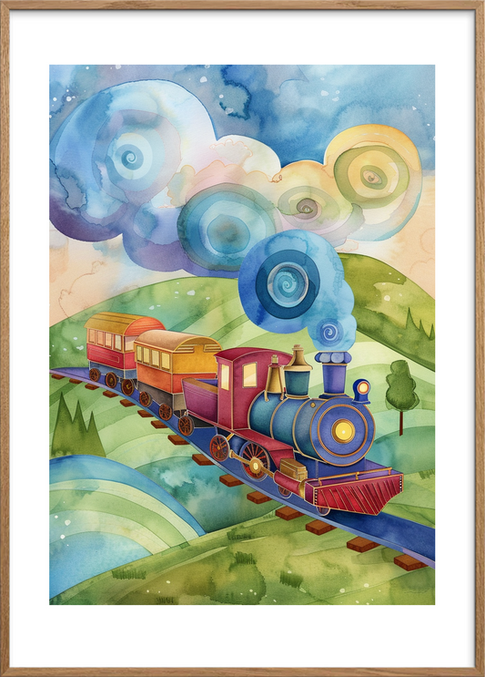 Togets blå hvisken - Oak Frame, With White Border