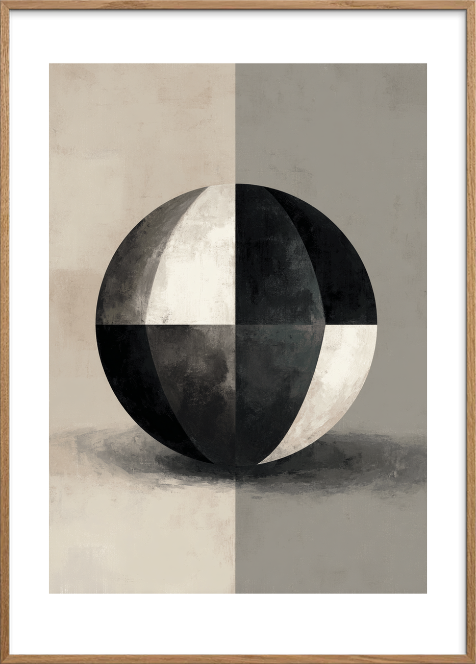 Stum symfoni i gråtoner - Oak Frame, With White Border