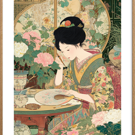 Silkens hvisken i skygger - Oak Frame, With White Border