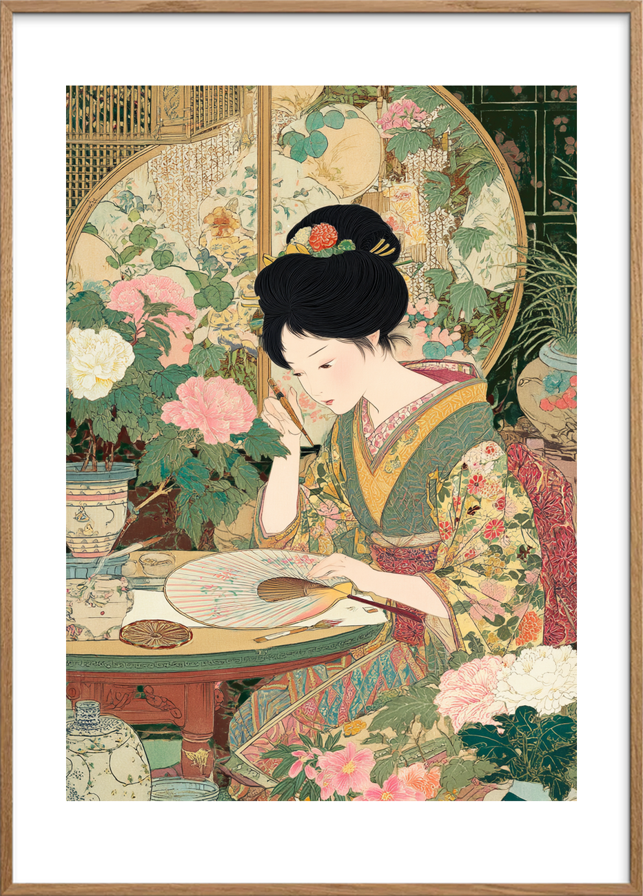 Silkens hvisken i skygger - Oak Frame, With White Border