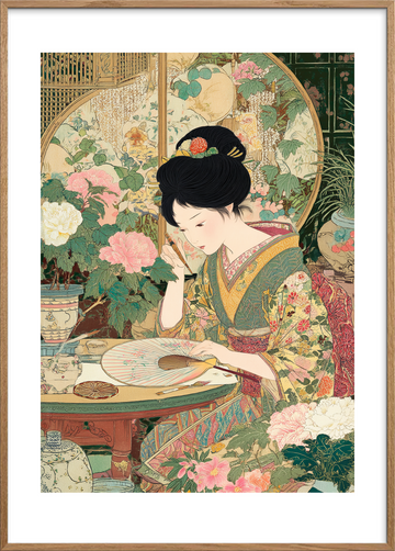 Silkens hvisken i skygger - Oak Frame, With White Border