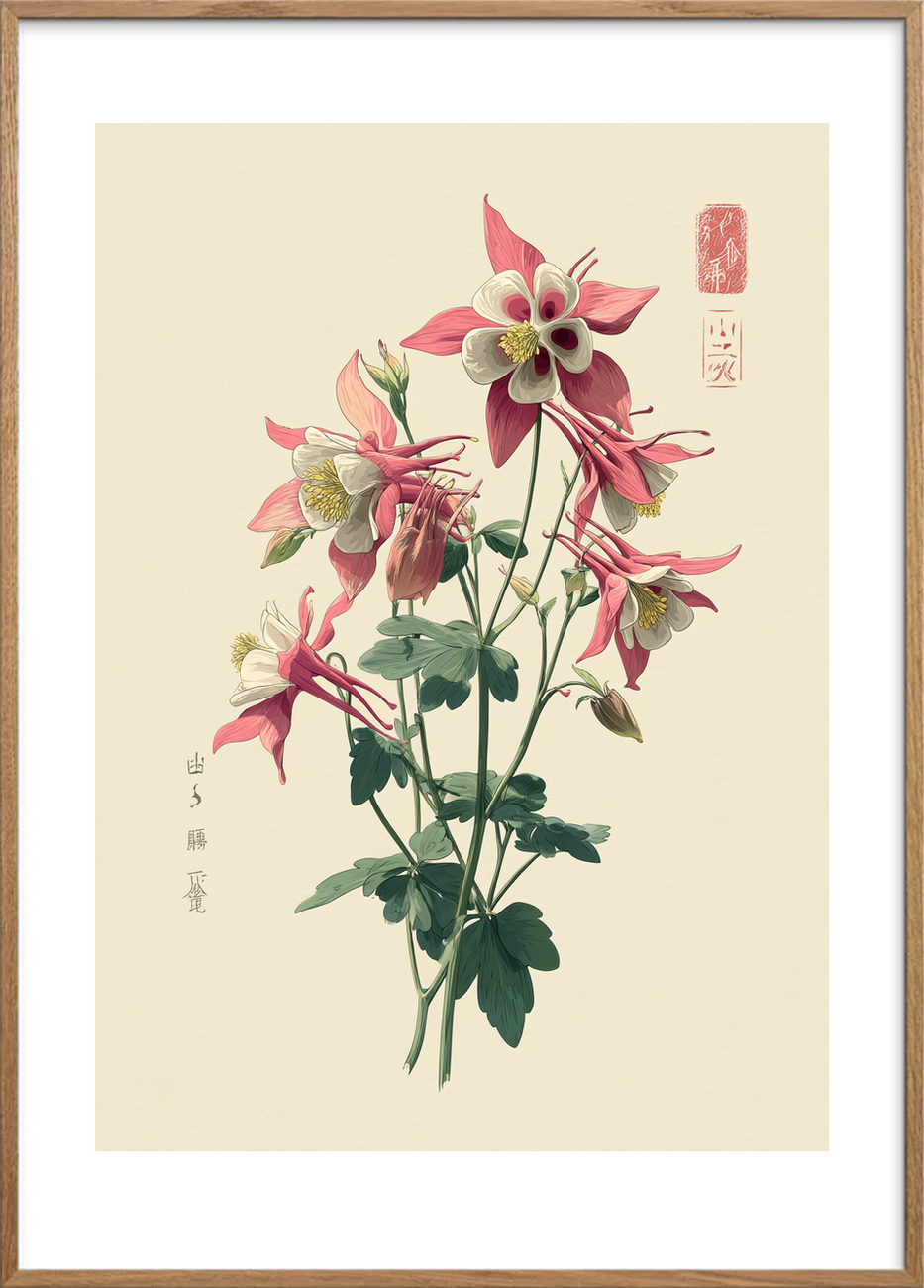 Blomsternes sagte klokkespil - Oak Frame, With White Border