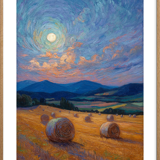 Måneskinsmusik over markerne - Oak Frame, With White Border