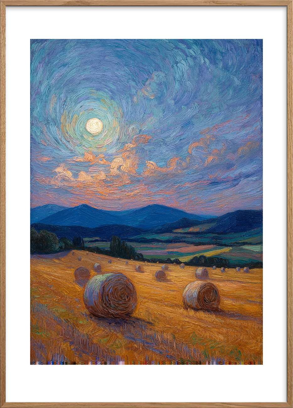 Måneskinsmusik over markerne - Oak Frame, With White Border