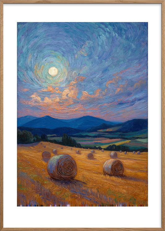 Måneskinsmusik over markerne - Oak Frame, With White Border