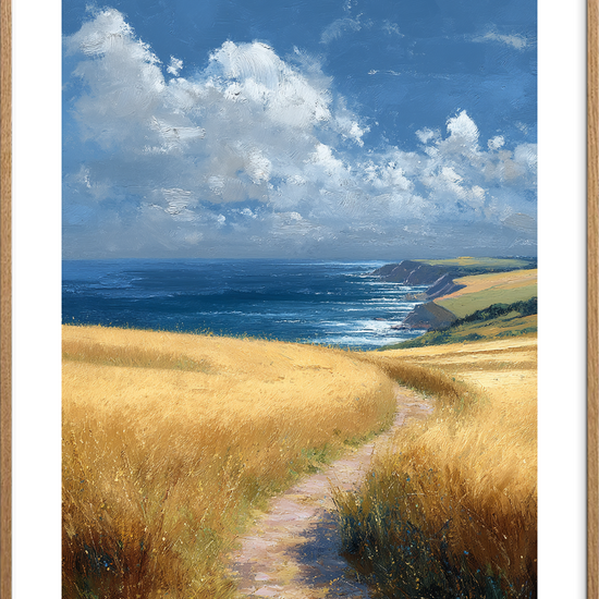 Havets hvisken over marker - Oak Frame, With White Border