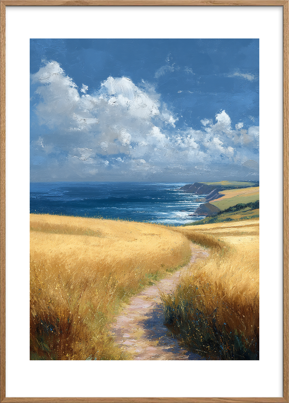 Havets hvisken over marker - Oak Frame, With White Border