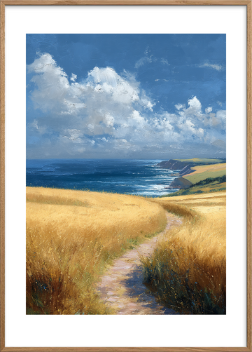 Havets hvisken over marker - Oak Frame, With White Border