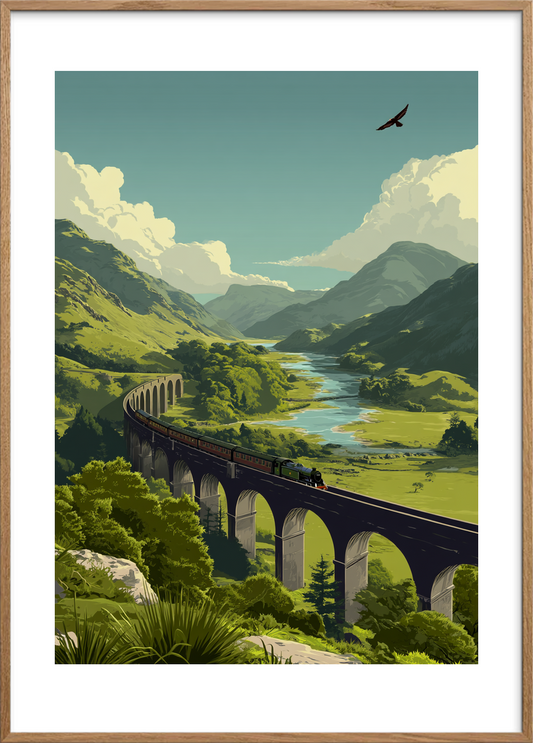 Togets hvisken over dalen - Oak Frame, With White Border