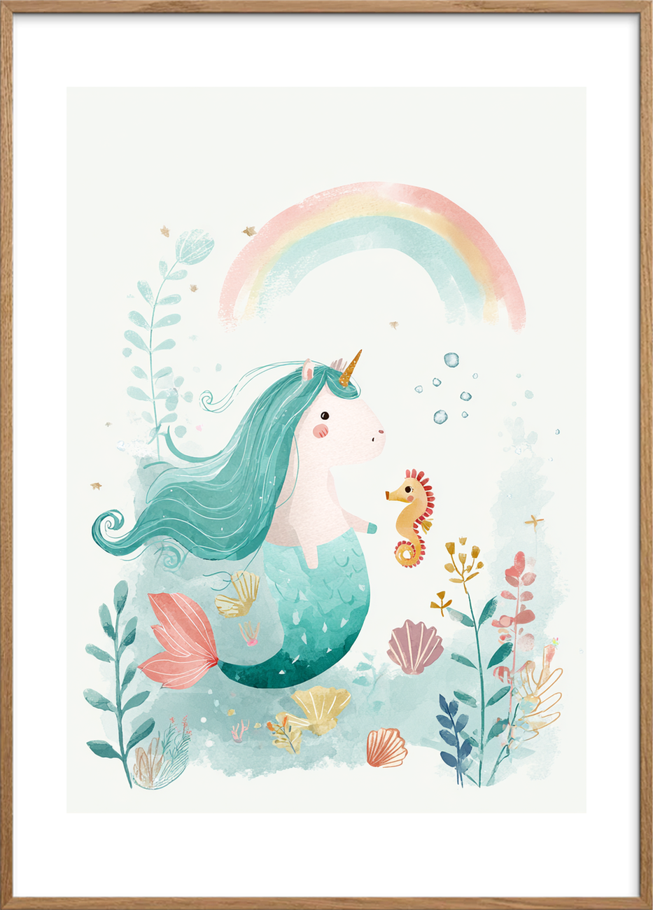 Regnbuens salte hvisken - Oak Frame, With White Border