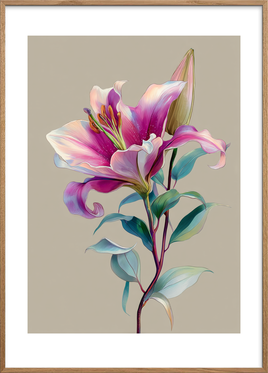 Silke hvisker i morgenlyset - Oak Frame, With White Border