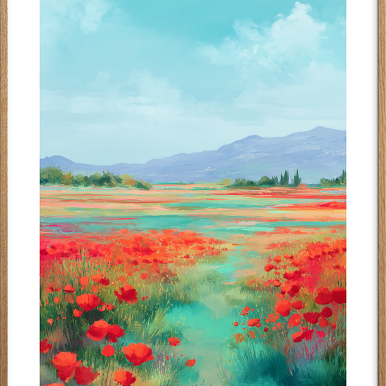 Sommerens røde sus - Oak Frame, With White Border