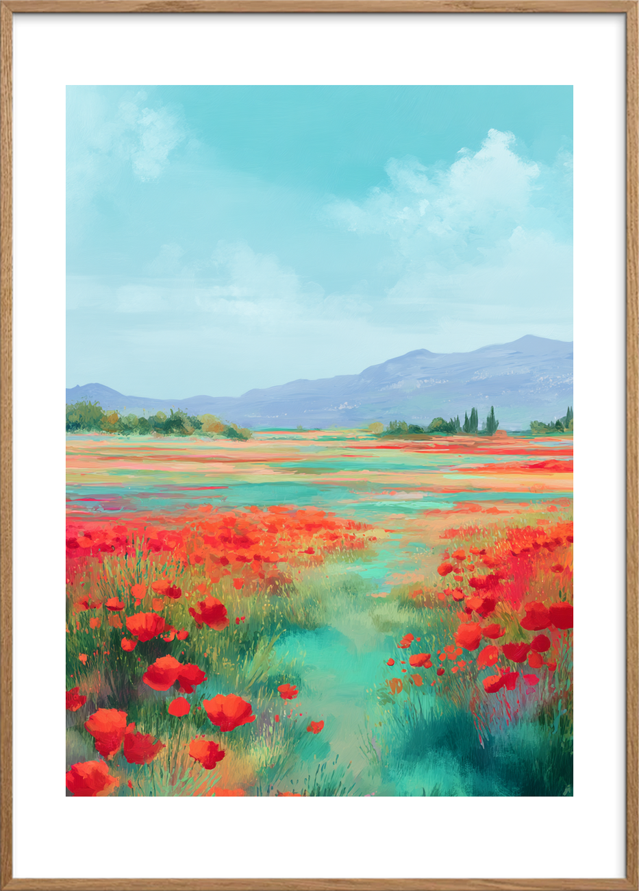 Sommerens røde sus - Oak Frame, With White Border