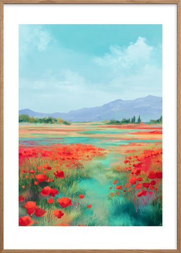 Sommerens røde sus - Oak Frame, With White Border