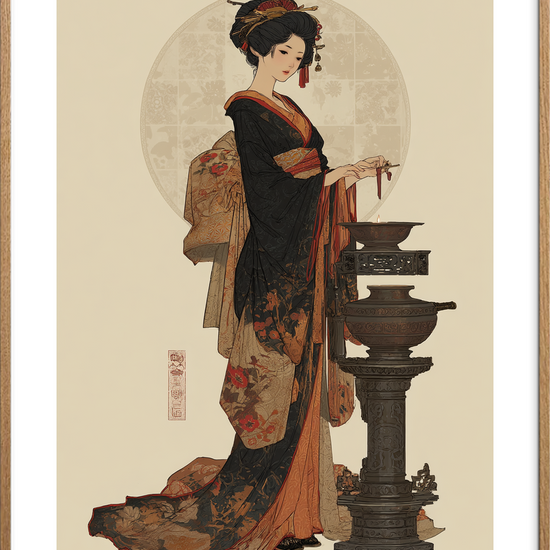 Røgens stille hvisken - Oak Frame, With White Border