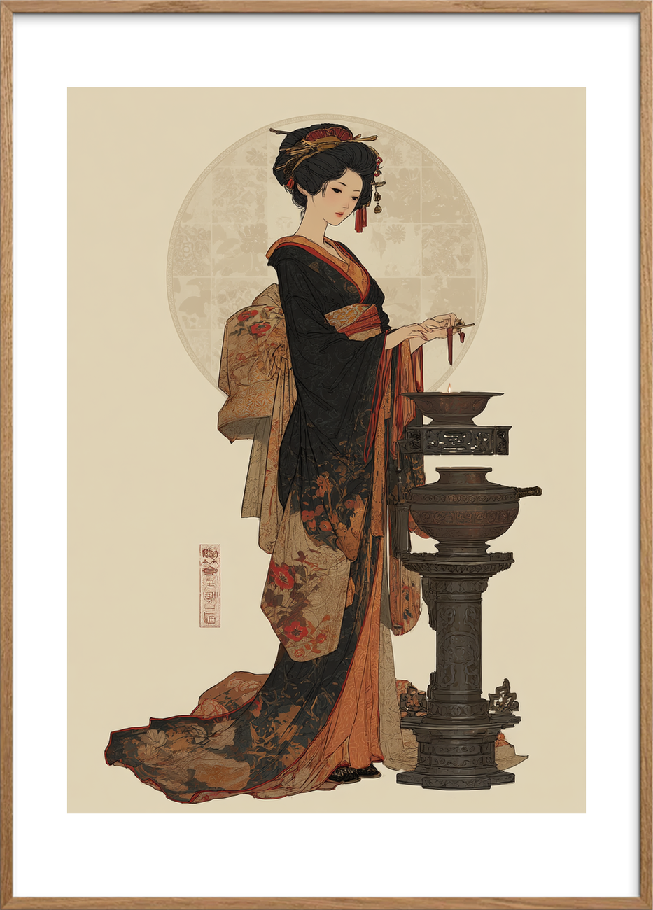 Røgens stille hvisken - Oak Frame, With White Border