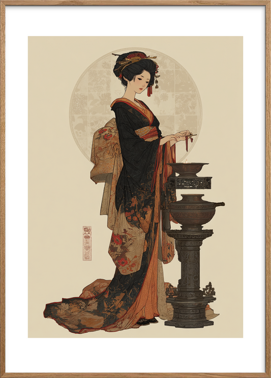 Røgens stille hvisken - Oak Frame, With White Border