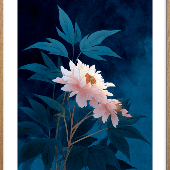 Nattens hvisken i blomst - Oak Frame, With White Border