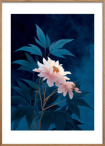 Nattens hvisken i blomst - Oak Frame, With White Border