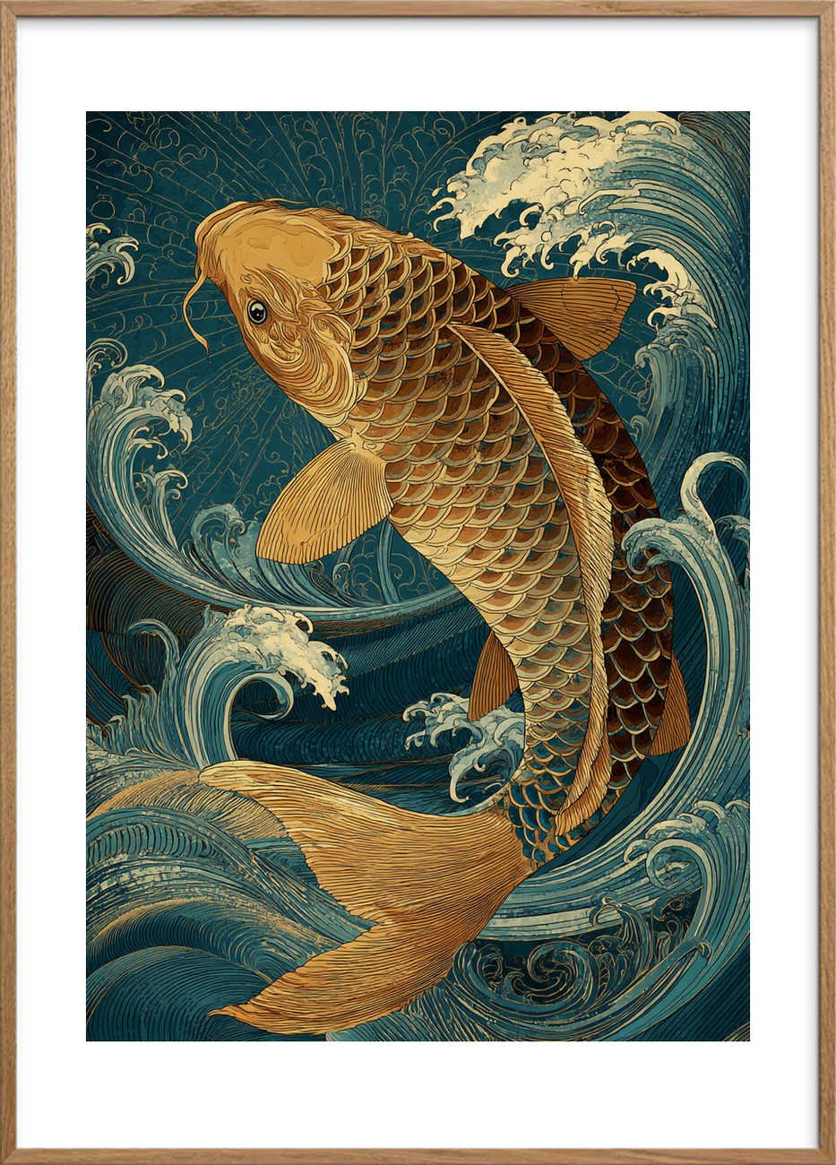 Guldets hvisken under bølgerne - Oak Frame, With White Border