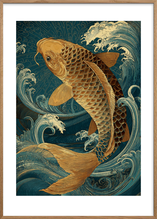 Guldets hvisken under bølgerne - Oak Frame, With White Border