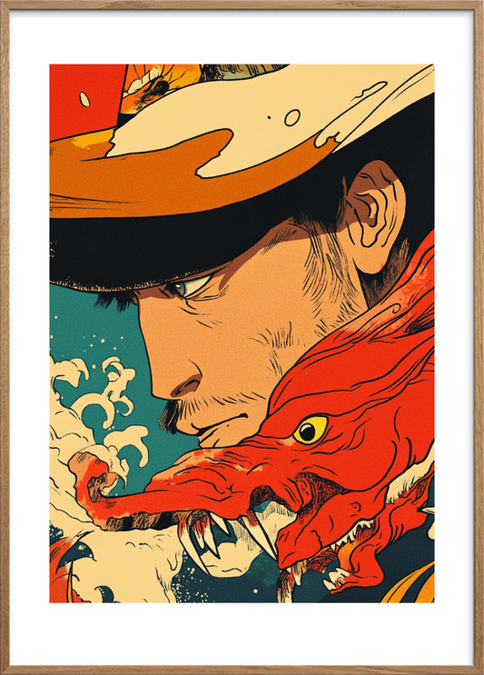 Havsprøjt og dragetunge - Oak Frame, With White Border