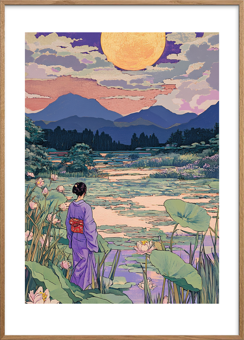 Vandfladernes langsomme svar - Oak Frame, With White Border