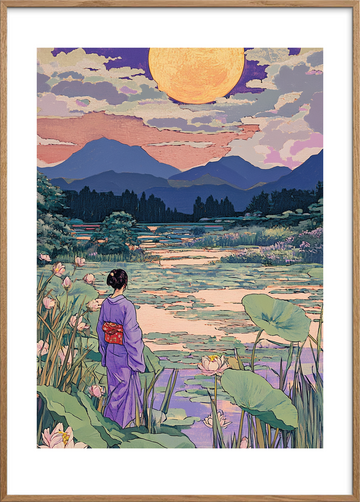 Vandfladernes langsomme svar - Oak Frame, With White Border