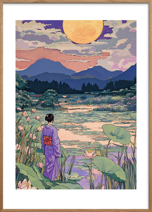 Vandfladernes langsomme svar - Oak Frame, With White Border