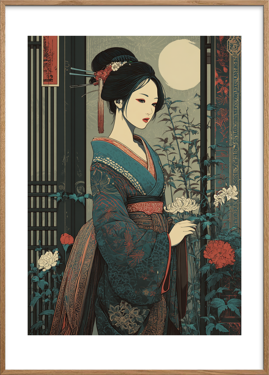 Måneskins kolde kærtegn - Oak Frame, With White Border