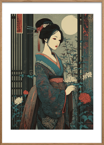 Måneskins kolde kærtegn - Oak Frame, With White Border