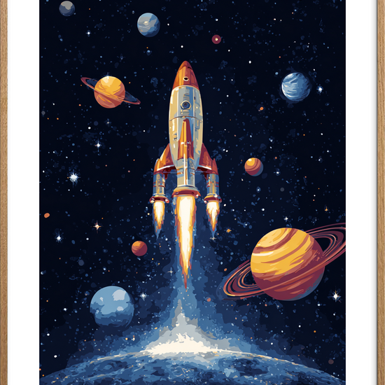 Raketens sus gennem mørket - Oak Frame, With White Border