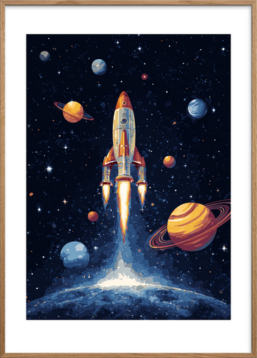 Raketens sus gennem mørket - Oak Frame, With White Border