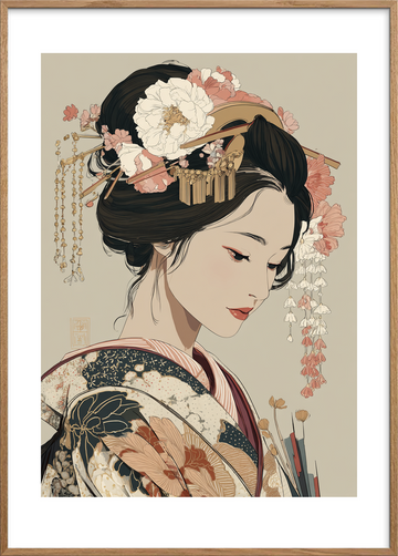 Silkens hvisken i håret - Oak Frame, With White Border