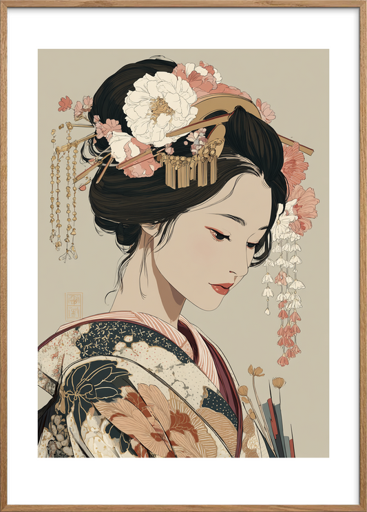 Silkens hvisken i håret - Oak Frame, With White Border