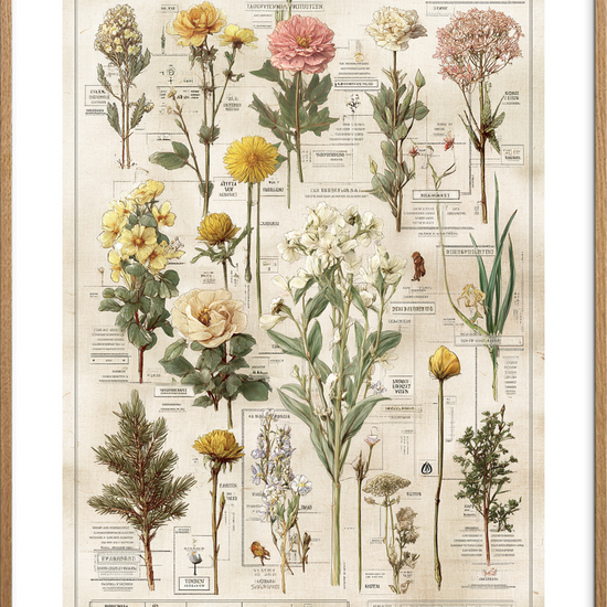 Stille blomsternes hvisken - Oak Frame, With White Border