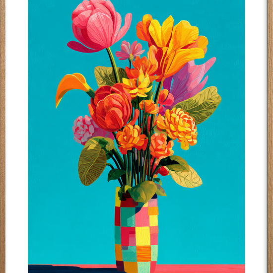 Sommerens syngende farver - Oak Frame, With White Border