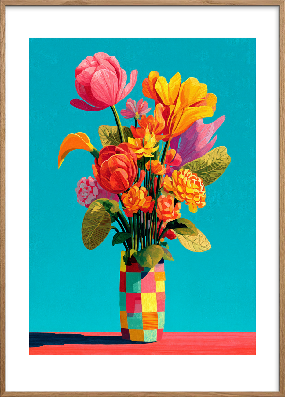 Sommerens syngende farver - Oak Frame, With White Border