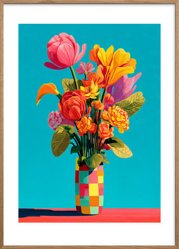 Sommerens syngende farver - Oak Frame, With White Border