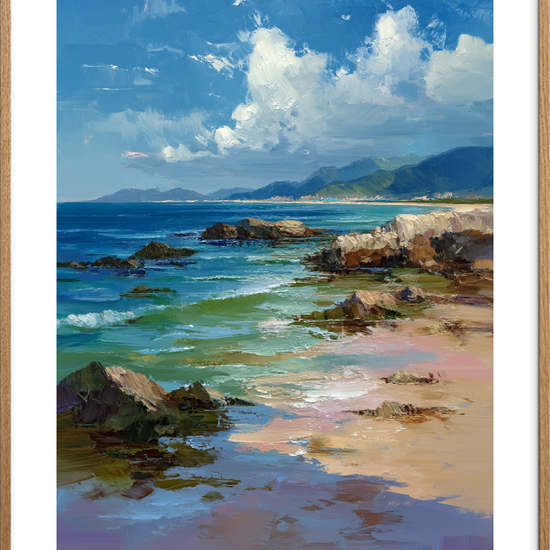 Havets hvisken ved klippen - Oak Frame, With White Border